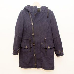 Zara Basic Navy Blue Hooded Wool Peacoat